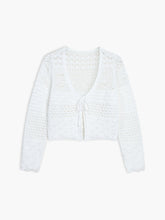 Snowflake Eyelet Crochet Tied Crop Cardigan